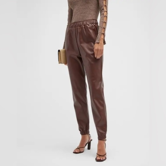 New WeWoreWhat Vegan Leather Jogger Pants Pull On Brown Sz M - Picture 2 of 13